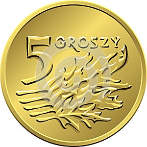reverse Polish Money five groszy copper coin
