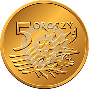 Reverse Polish Money five groszy copper coin photo