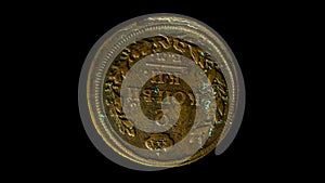 Reverse of Russian empire coin 2 copecks 1816, isolated in black background. 3d animation in 4k video.