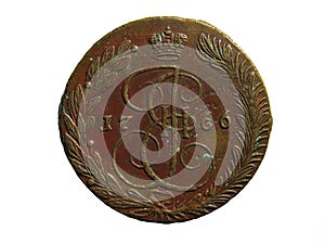 Reverse of Russian Empire coin 5 copecks 1766.