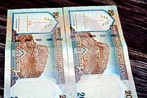 Reverse side of Saudi Arabia 20 SAR twenty Saudi riyals money banknote features Jabal Al-Noor (Hill of Light), photo