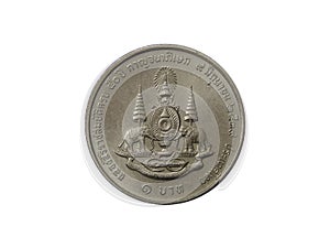 Reverse of Thailand coin 1 baht 1996 CELEBRATING THE 50TH ANNIVERSARY OF HIS MAJESTI\'S ACCESSION TO THE THRONE