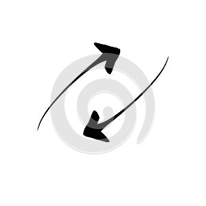 Reversed black little arrow on wite background illustration