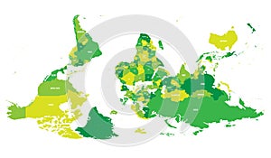 Reversed or upside down political map of World. South-up orientation. Vector illustration