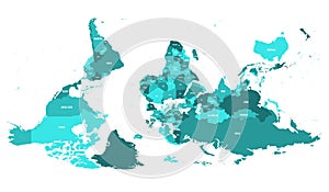 Reversed or upside down political map of World. South-up orientation. Vector illustration