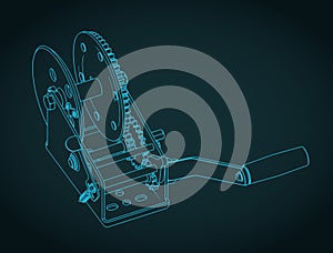Reversible hand winch isometric blueprint
