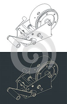 Reversible hand winch isometric drawings