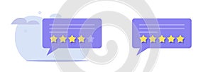 Review comment 5 stars rating bubble vector isolated element or user feedback testimonial with good experience simple graphic