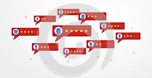 Review rating bubble speeches in flat style isolated on white background. Customer 5 stars reviews with good and bad rate.