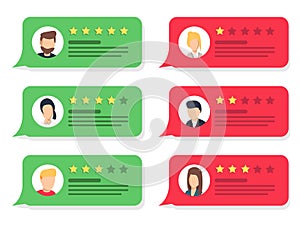 Review rating bubble speeches. Vector modern style cartoon character illustration avatar icon design.