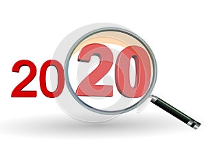 2020 review search focus results numbers red and zoom glass len - 3d rendering