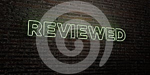REVIEWED -Realistic Neon Sign on Brick Wall background - 3D rendered royalty free stock image