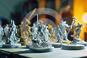 reviewing a lineup of miniature sculpture prototypes