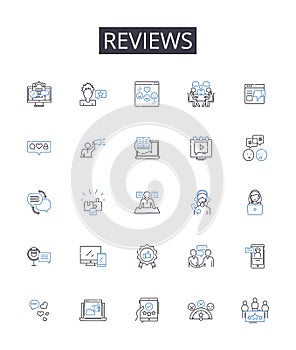 Reviews line icons collection. Feedback, Opinions, Assessments, Evaluations, Critiques, Thoughts, Ratings vector and