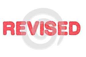 REVISE! red Rubber Stamp on white background.