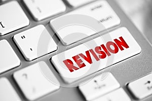 Revision button on keyboard, education concept background