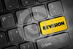 Revision button on keyboard, education concept background
