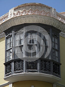 Revival enclosed balcony in Melilla. Spain.