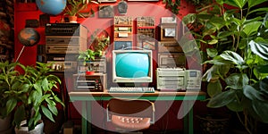Revival of Retro Vintage Computer Room Comes Alive Again. Concept Retro Revival, Vintage Computer, Nostalgic Technology,