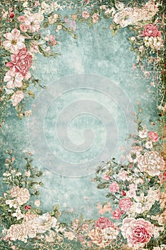 Reviving Renaissance: A Nostalgic Floral Blank Canvas in Teal an