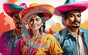 Revolucion Mexicana, Revolucion of Mexico, happy mexicans background, banner with copy space text, photo
