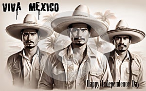 Revolucion Mexicana, Revolucion of Mexico, happy mexicans background, banner with copy space text,