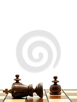 Revolution Concept: Pawns Around A Defeated King Chess Piece, White Background
