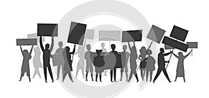 Revolution crowd silhouette. Protest flags propaganda demonstration audience football soccer fans Vector strike people photo