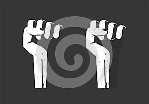 Revolution hand fist up as freedom power vector flat, propaganda rebel protest sign, radical strike concept, victory photo