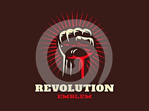 Revolution hend up emblem illustration on dark background