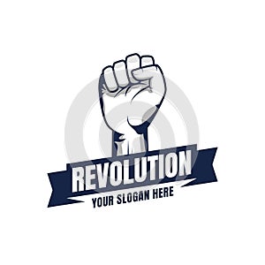 Revolution illustration for poster design. Clenched fist hand vector silhouette