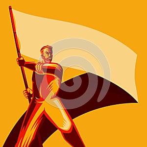 Revolution Poster Man Holding Blank Flag Vector Illustration