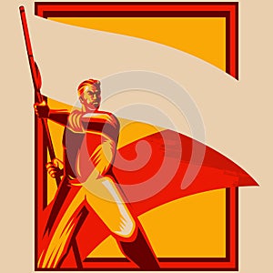 Revolution Poster Man Holding Blank Flag Vector Illustration