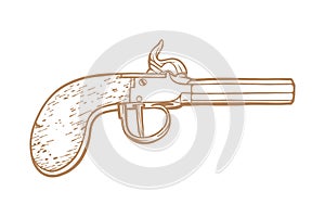 Revolutionary War flintlock pistol Vector illustration - Hand drawn - Out line