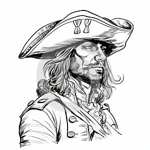 Revolutionary War Pirate Hat Line Art Drawing