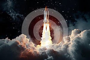 Revolutionizing Startup rocket in space. Generate Ai photo