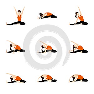 Revolved head to knee yoga asanas set