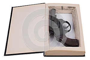 revolver gun hidden in a book