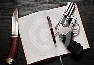 Revolver and hunting knife