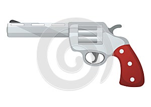 Revolver pistol icon, self defense weapon, concept cartoon vector illustration, isolated on white. Shooting powerful firearms