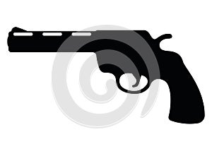 Revolver pistol icon, self defense weapon, concept simple black vector illustration, isolated on white. Shooting powerful firearms