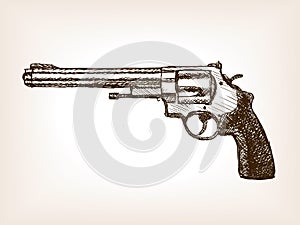 Revolver pistol sketch style vector illustration