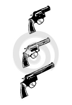 Revolvers vector guns, black on white background photo