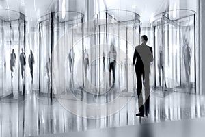 Revolving door glass office in monochrome