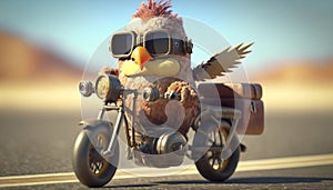 Revving up Fun: Cool Chicken in a souped-up Toy Motorcycle