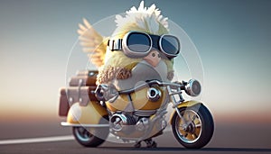 Revving up Fun: Cool Chicken in a souped-up Toy Motorcycle