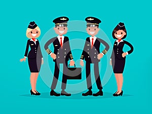 ÃÂ¡rew of a commercial aircraft. Pilots and flight attendants. Vector illustration photo