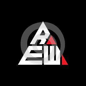 REW triangle letter logo design with triangle shape. REW triangle logo design monogram. REW triangle vector logo template with red
