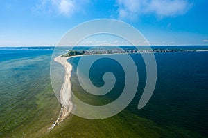 Rewa, Poland. Aerial view of Isthmus Rewski in summer at the Baltic Sea in Rewa, Pomeranian voivodship, Poland