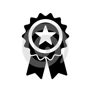 Reward grade star, award ribbon prize medal badge vector icon